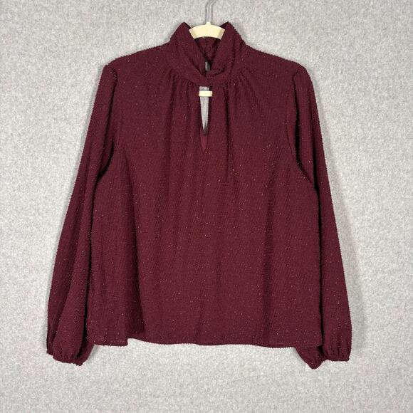 Nine West Blouse Womens Large Burgundy Textured Sparkle Twist‎ Knit Dark Moody - Picture 1 of 13